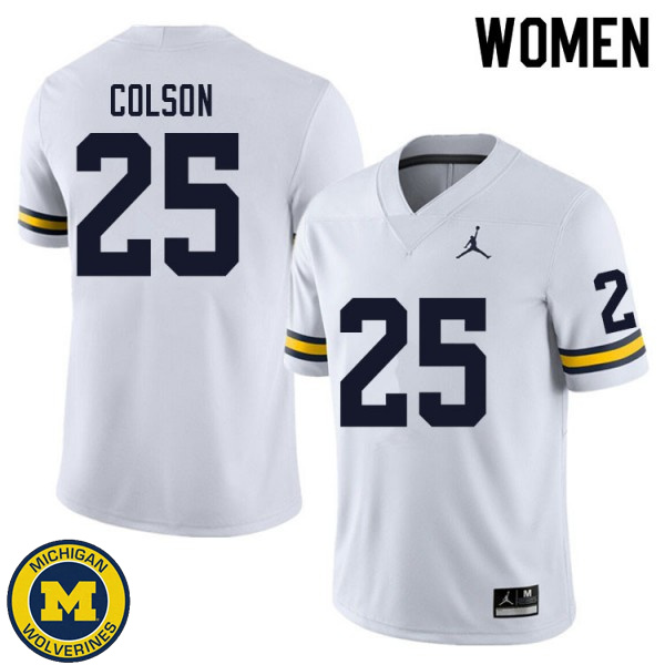 Women University of Michigan #25 Junior Colson White Embroidery Jersey